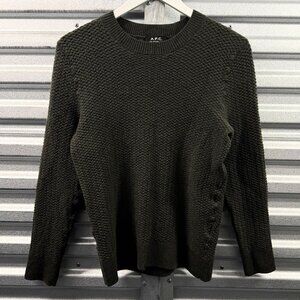 A.P.C. Dark Green Merino Wool Crew Neck Minimalist Sweater Sz L
